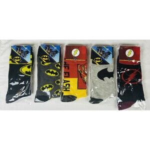 DC Comics Crew Socks Sock Size 9-11 Batman & The Flash Novelty Fun Lot of 5 New